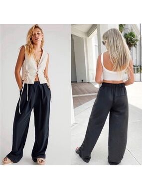 Free People Nothin' to Say Elastic Waist Pants Wide Leg Baggy Like New Medium